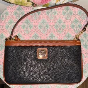 Dooney & Bourke Black and Brown pebble grain leather wristlet